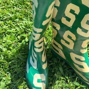 Green and Cream Rain Boots